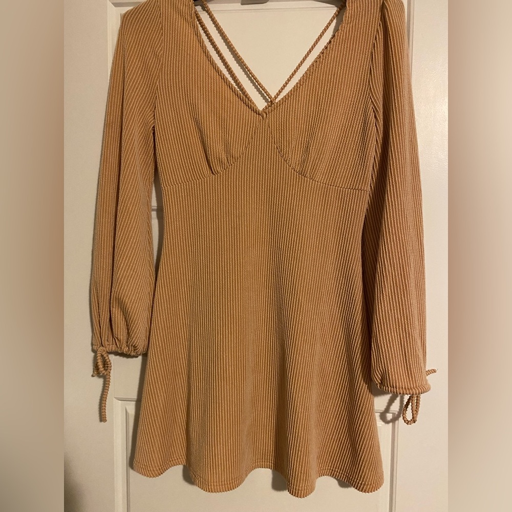whiteroom + cactus - tan long sleeve mini dress large